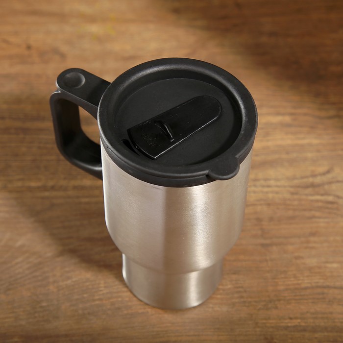 Термокружка "В дорогу", 450 мл, автомобильная, внутри пластик, хромированная, 13х8.5х16 см