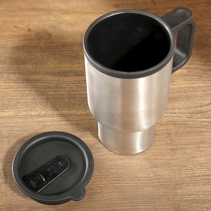 Термокружка "В дорогу", 450 мл, автомобильная, внутри пластик, хромированная, 13х8.5х16 см