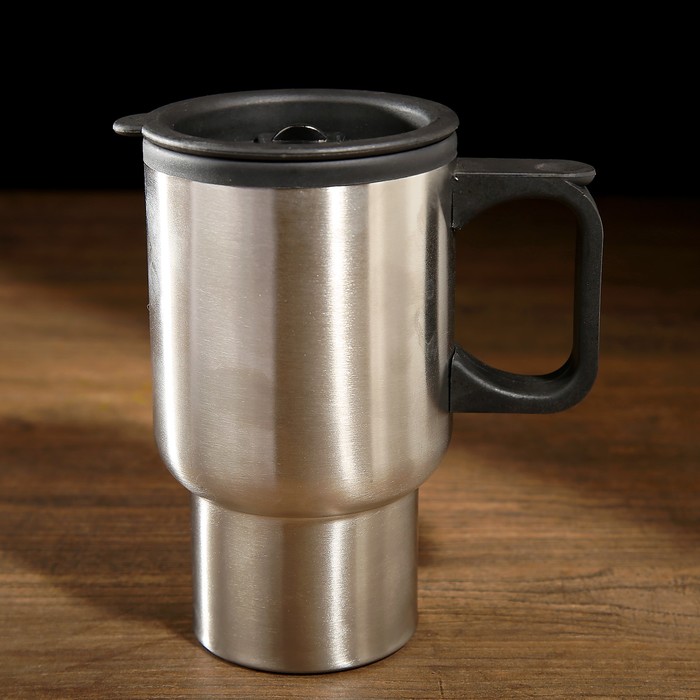 Термокружка "В дорогу", 450 мл, автомобильная, внутри пластик, хромированная, 13х8.5х16 см