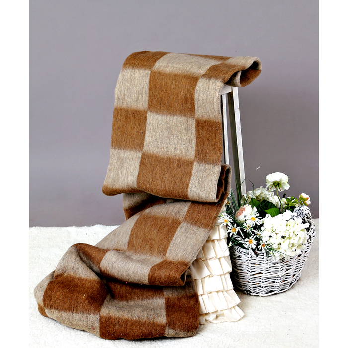 Одеяло полушерстяное, 500 г/м2, 140х205 клетка бежевый, 70% шерсть, 30% лавсан