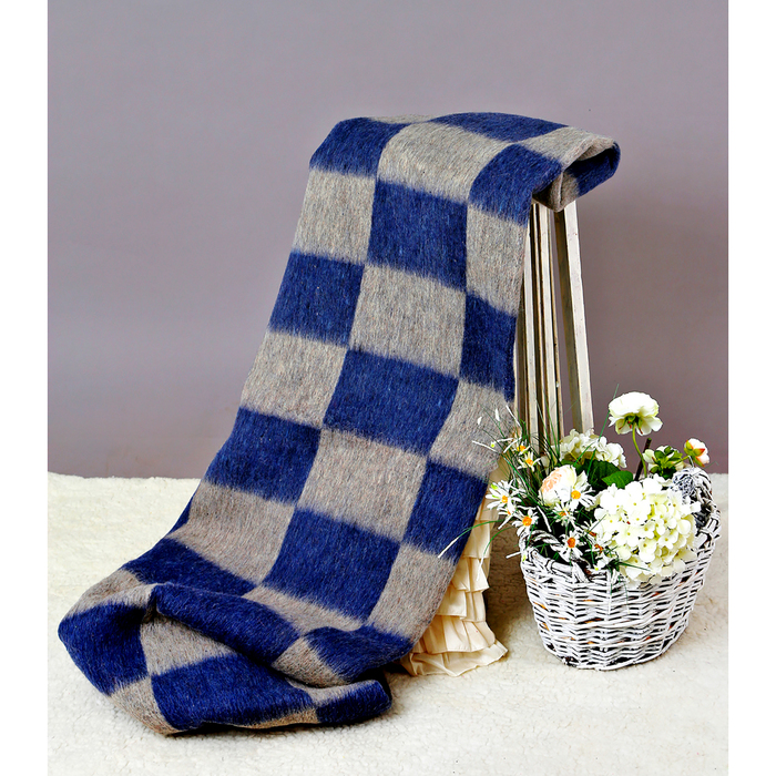 Одеяло полушерстяное, 400 г/м2, 140х205 клетка синий, 70% шерсть, 30% лавсан
