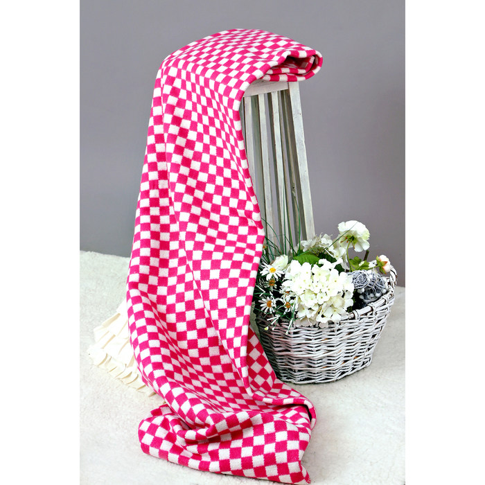 Одеяло байковое, 420 г/м2, 140х205 клетка розовый, 80% хлопок, 20% лавсан