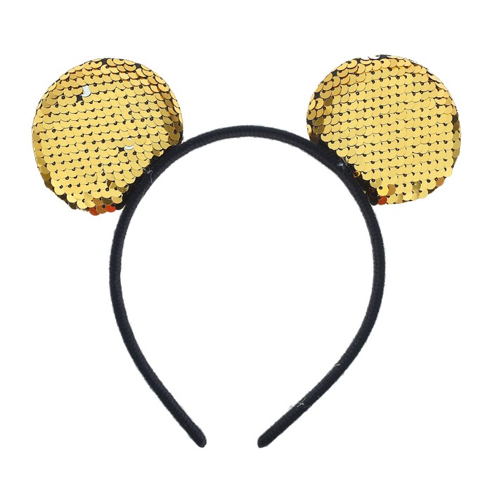 Карнавальный ободок "Ушки" с пайетками, цвет золотой