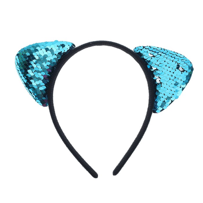 Карнавальный ободок "Кошечка" с пайетками, цвет голубой