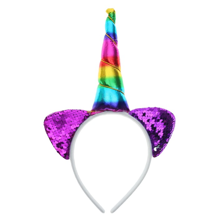 Карнавальный ободок "Единорог" с пайетками, цвет фиолетовый