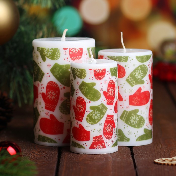 Набор свечей "Варежки" 3 шт. в упаковке (7х11/6х10/5х9,5)