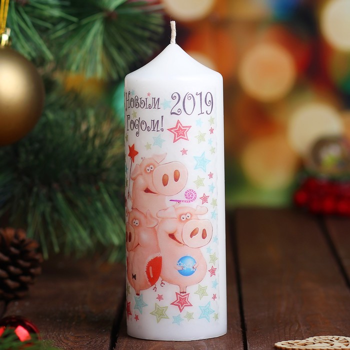 Свеча новогодняя "Звёздные свинки" 6х17см