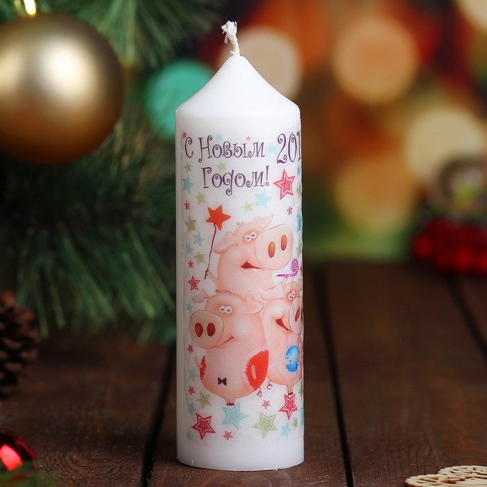 Свеча новогодняя "Звёздные свинки" 5х15,5см