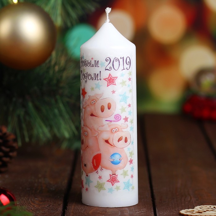 Свеча новогодняя "Звёздные свинки" 5х15,5см