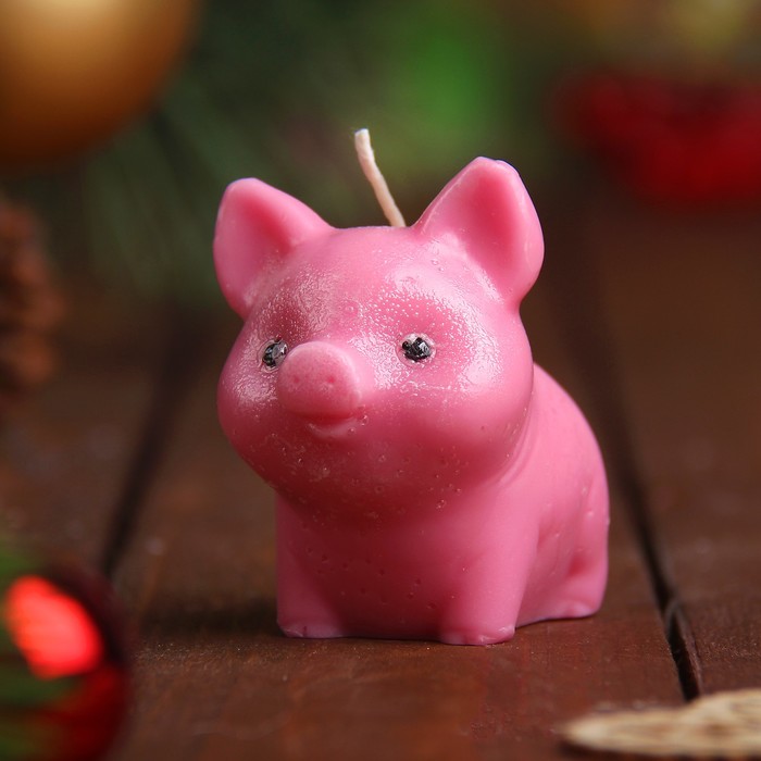 Свеча новогодняя "Хрюшка" розовая, 6х6,3см