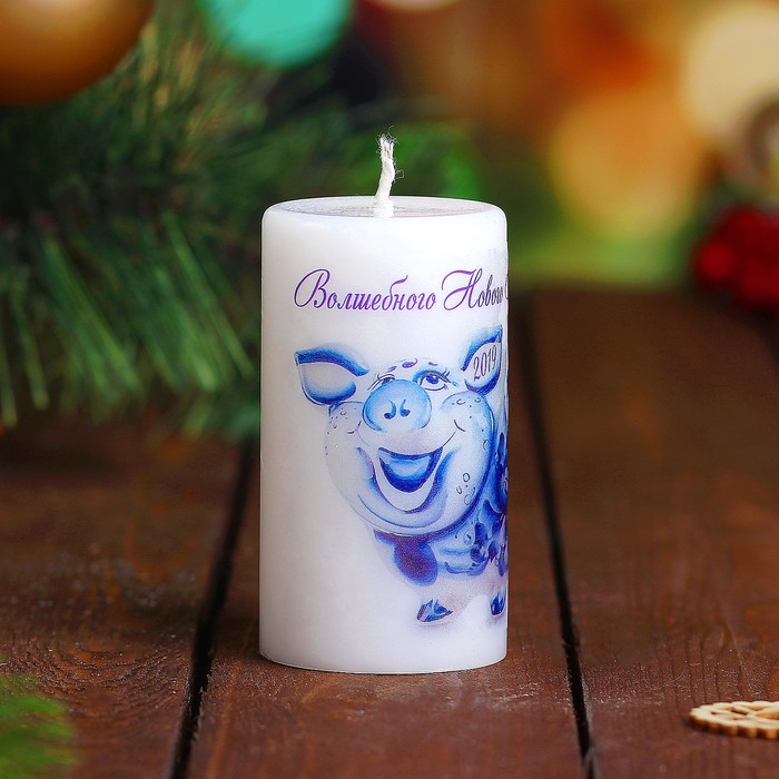Свеча новогодняя "Хрюшка гжель" 5,2х9,5см