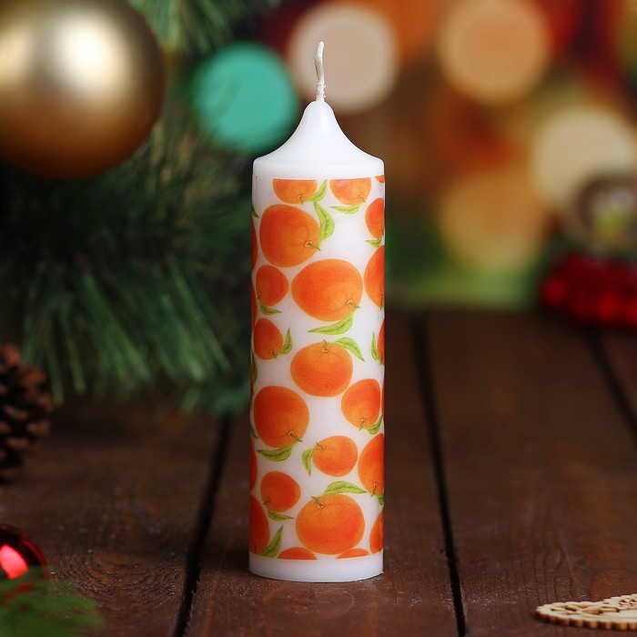 Свеча цилиндр "Апельсиновый принт" 4х13,5см
