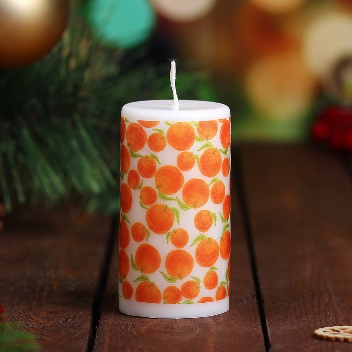 Свеча цилиндр "Апельсиновый принт" 5,2х9,5см
