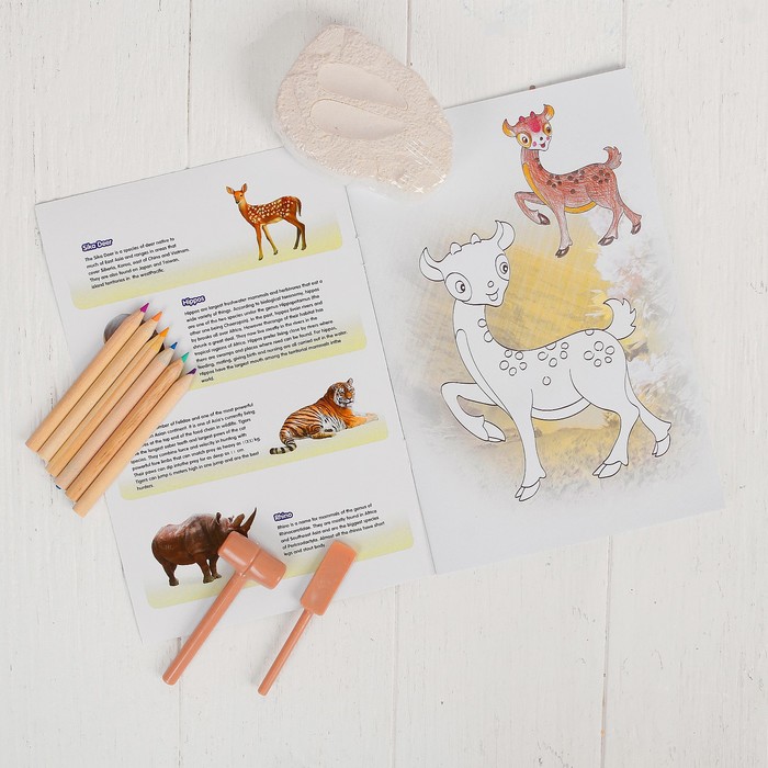 Набор для проведения раскопок "Животные Африки" раскраска + 6 цветов карандашей