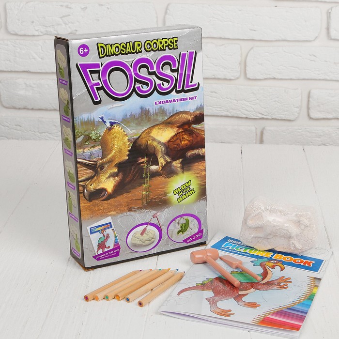 Набор для проведения раскопок "Динозавры" раскраска + 6 цветов карандашей