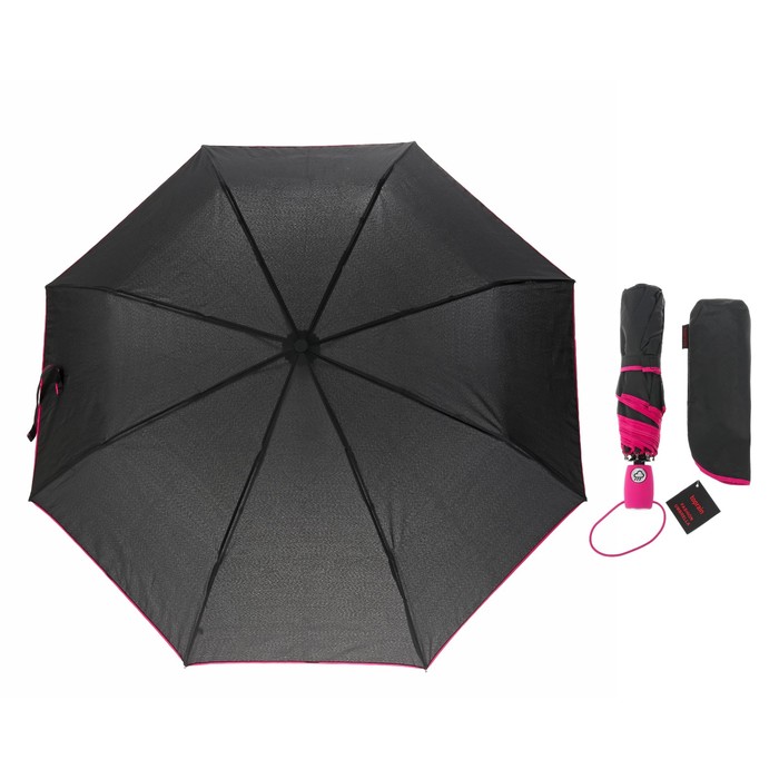 Зонт полуавтоматический "Акцент", R=50см, цвет чёрный/розовый
