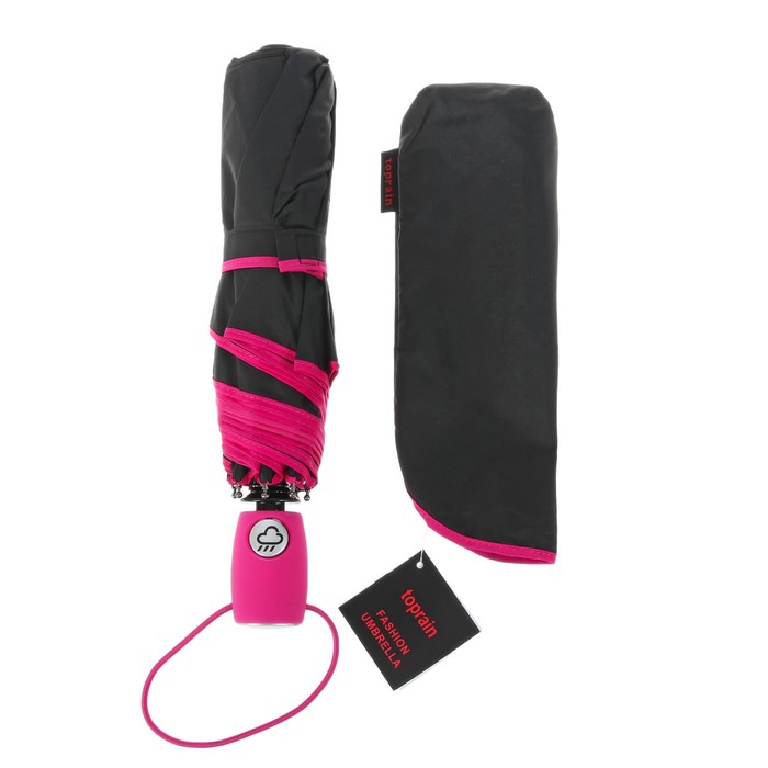 Зонт полуавтоматический "Акцент", R=50см, цвет чёрный/розовый