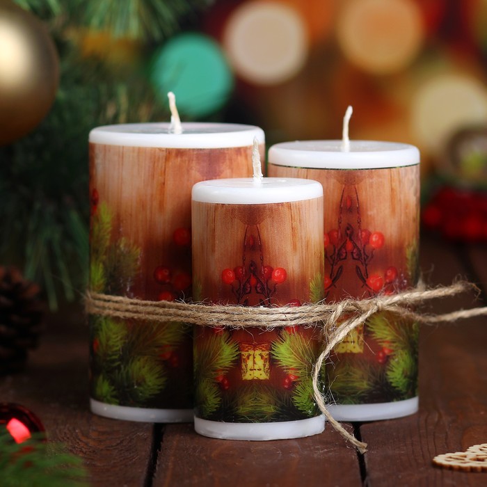 Набор свечей "Новогодняя ягода", 3 штуки в упаковке