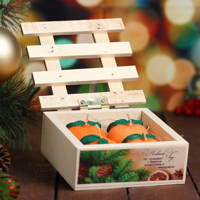 Набор свечей "Мандарин", 4 штуки в ящике, арома