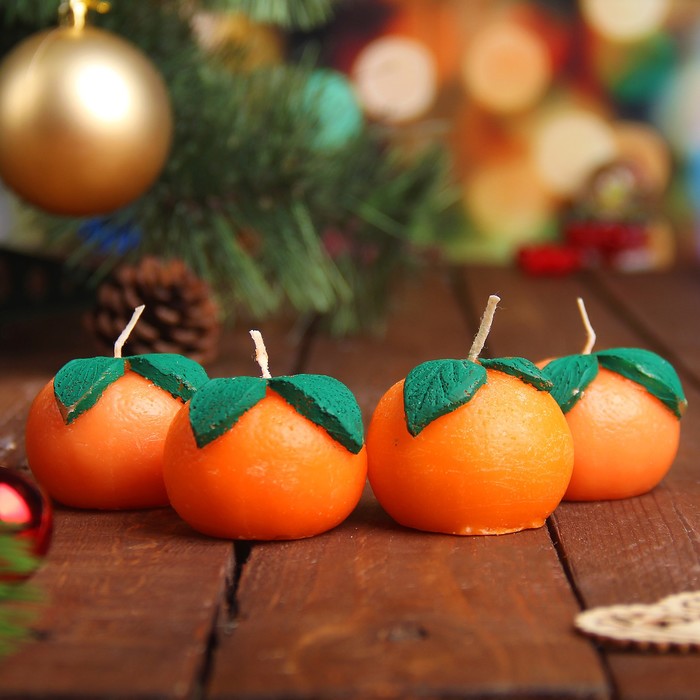 Набор свечей "Мандарин", 4 штуки в ящике, арома