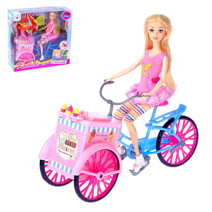 Кукла модель шарнирная "Лида" с велосипедом-холодильником и аксессуарами