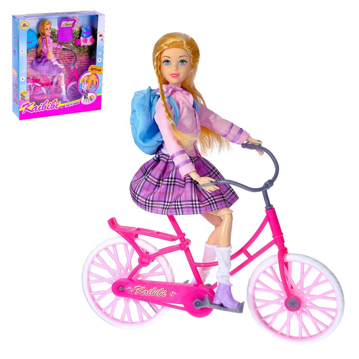 Кукла модель шарнирная "Мила" с велосипедом и аксессуарами