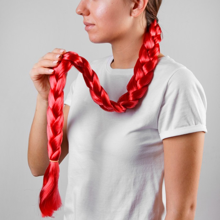 Коса на резинке 80 см, цвет красный