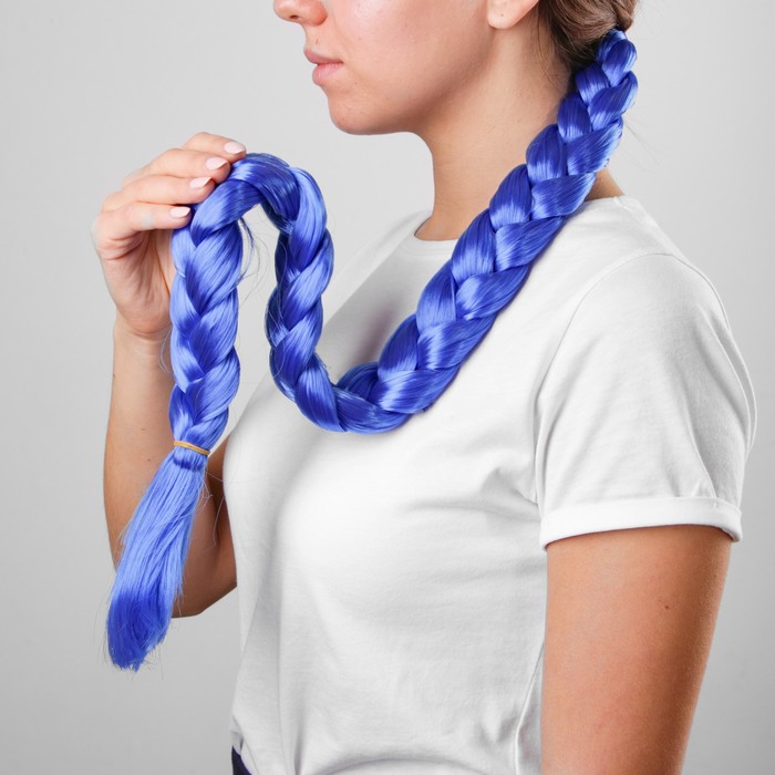 Коса на резинке 80 см, цвет синий