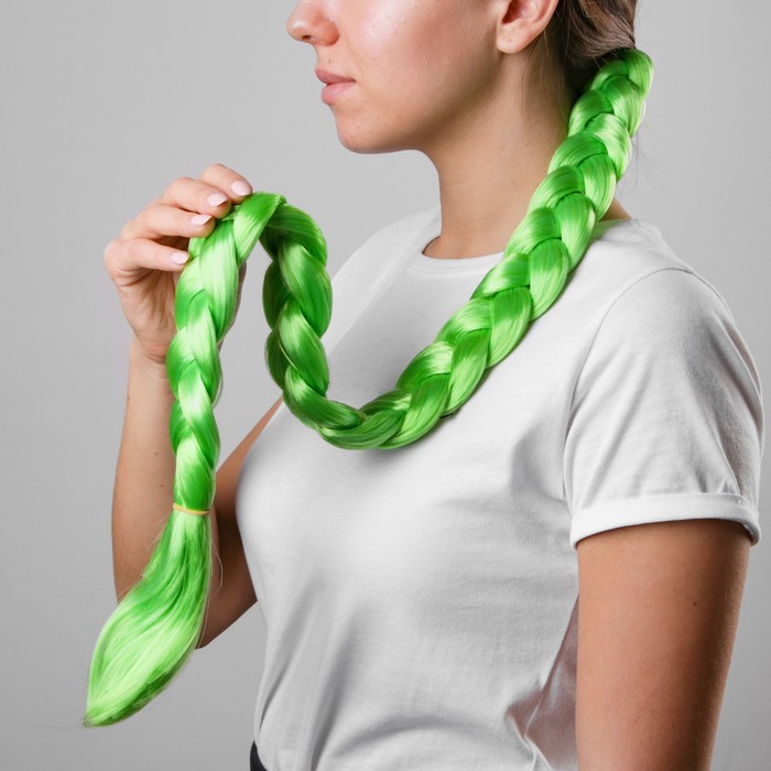 Коса на резинке 80 см, цвет зелёный