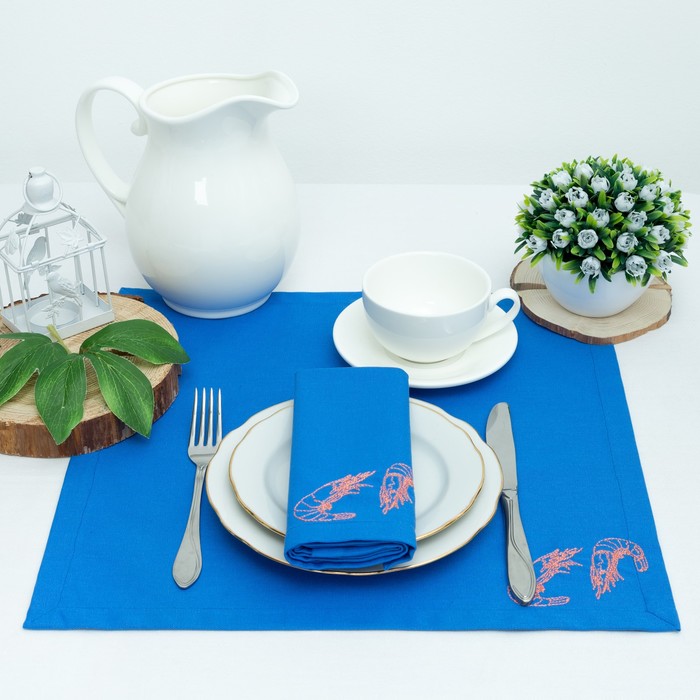 Салфетка "Этель" Креветки 40*40 -2шт, саржа, цв. Синий, 100% хл, 200 гр/м2
