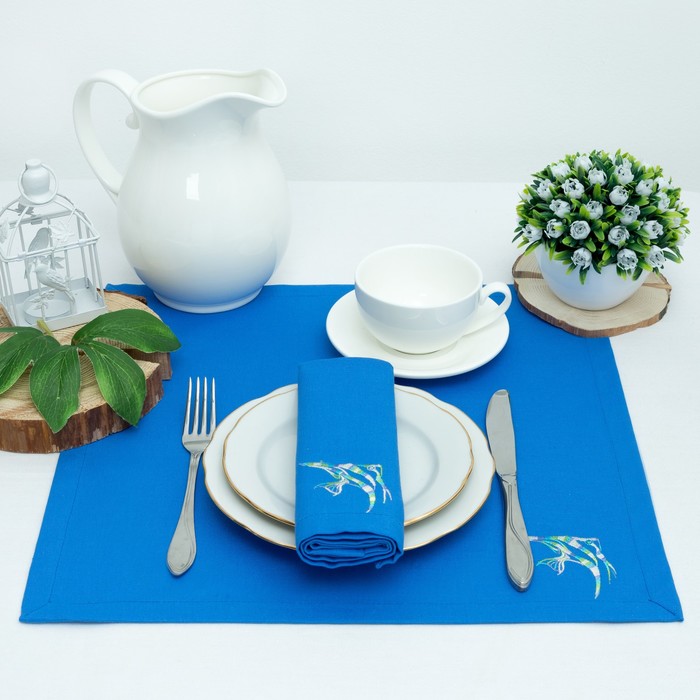 Салфетка "Этель" Рыба-бабочка 40х40 - 2 шт., саржа, цвет синий, 100% хл, 200 гр/м2