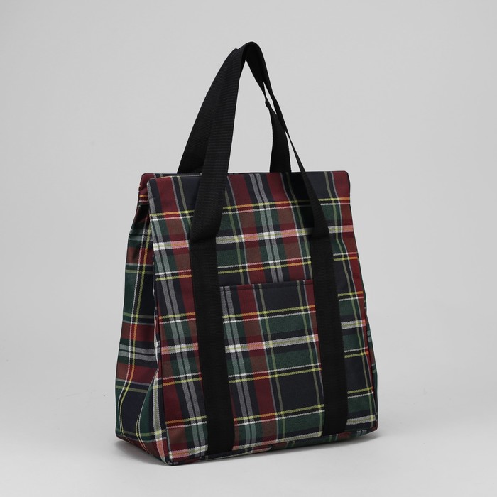 Сумка хозяйственная "Клетка", отдел на молнии, наружный карман, цвет зелёный/бордовый/синий