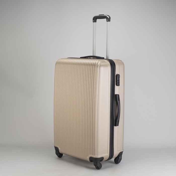 Чемодан большой "Полосы" 28", отдел на молнии, кодовый замок, 4 колеса, цвет бежевый