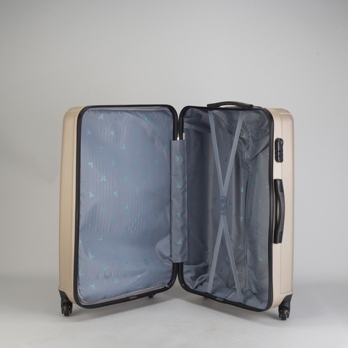 Чемодан большой "Полосы" 28", отдел на молнии, кодовый замок, 4 колеса, цвет бежевый