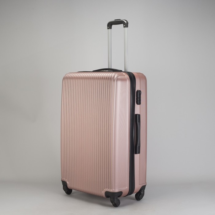 Чемодан большой "Полосы" 28", отдел на молнии, кодовый замок, 4 колеса, цвет пудровый
