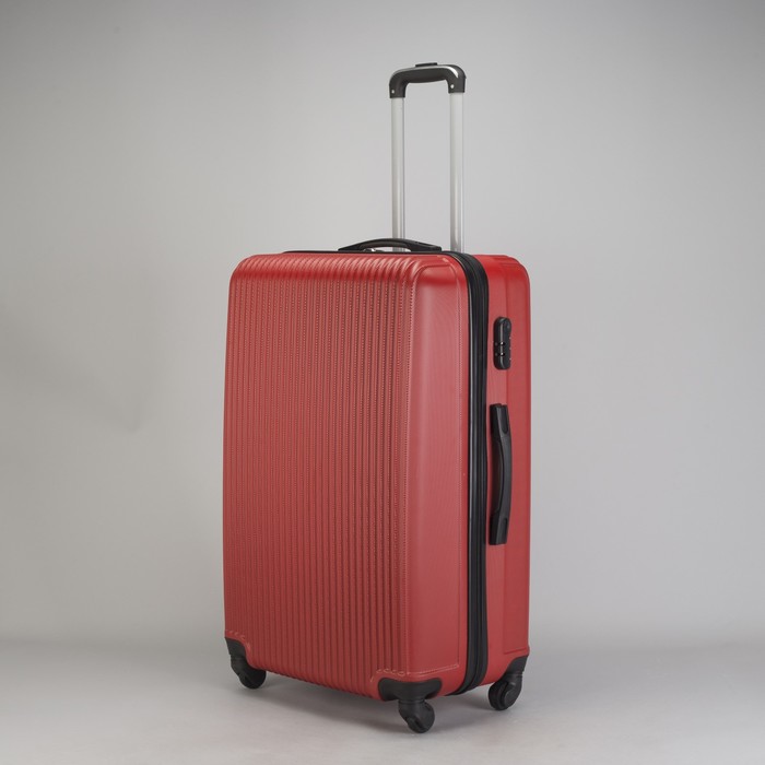 Чемодан большой "Полосы" 28", отдел на молнии, кодовый замок, 4 колеса, цвет красный