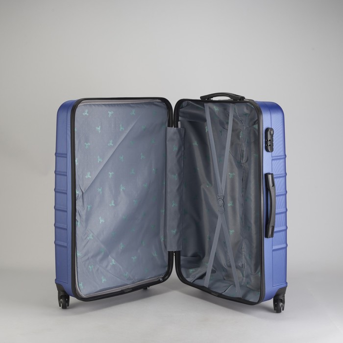 Чемодан большой "Сетка" 28", отдел на молнии, кодовый замок, 4 колеса, цвет синий