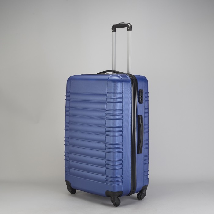 Чемодан большой "Плетение" 28", отдел на молнии, кодовый замок, 4 колеса, цвет синий