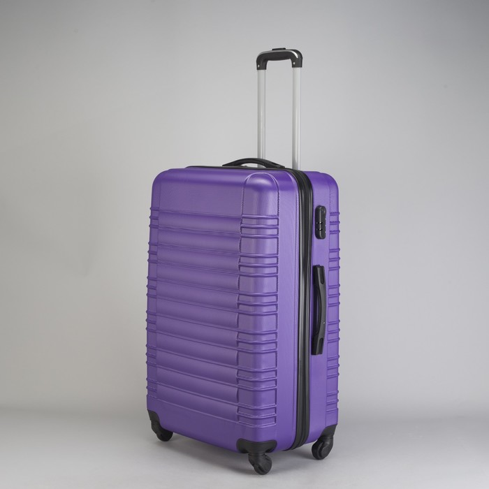 Чемодан большой "Плетение" 28", отдел на молнии, кодовый замок, 4 колеса, цвет фиолетовый