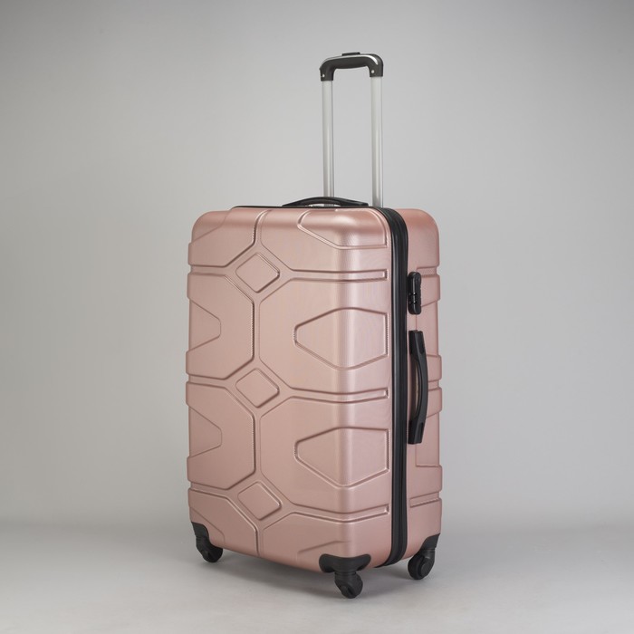 Чемодан большой "Доспехи" 28", отдел на молнии, кодовый замок, 4 колеса, цвет пудровый