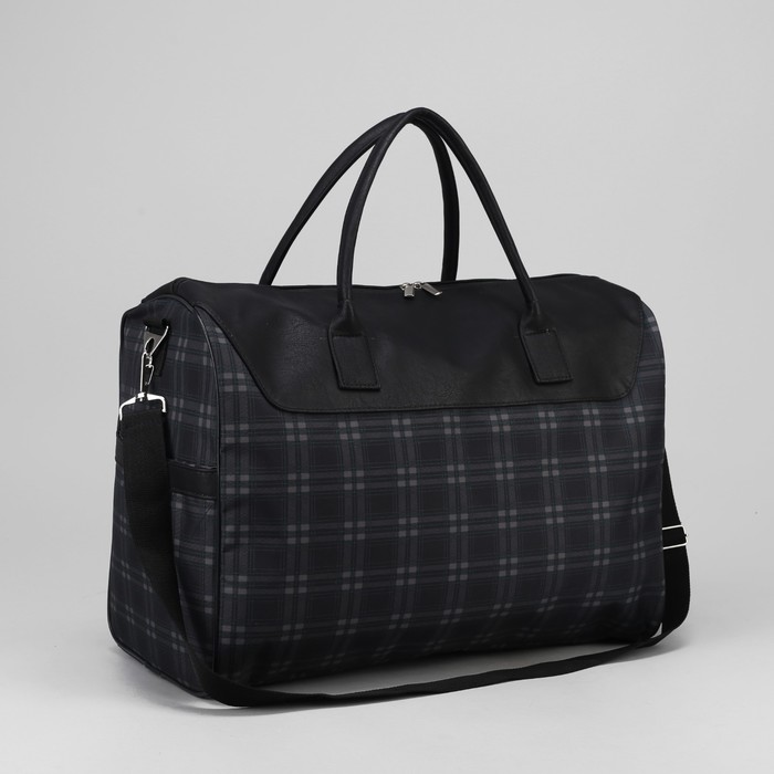 Сумка дорожная, 1 отдел на молнии, регулируемый ремень, зелёная клетка