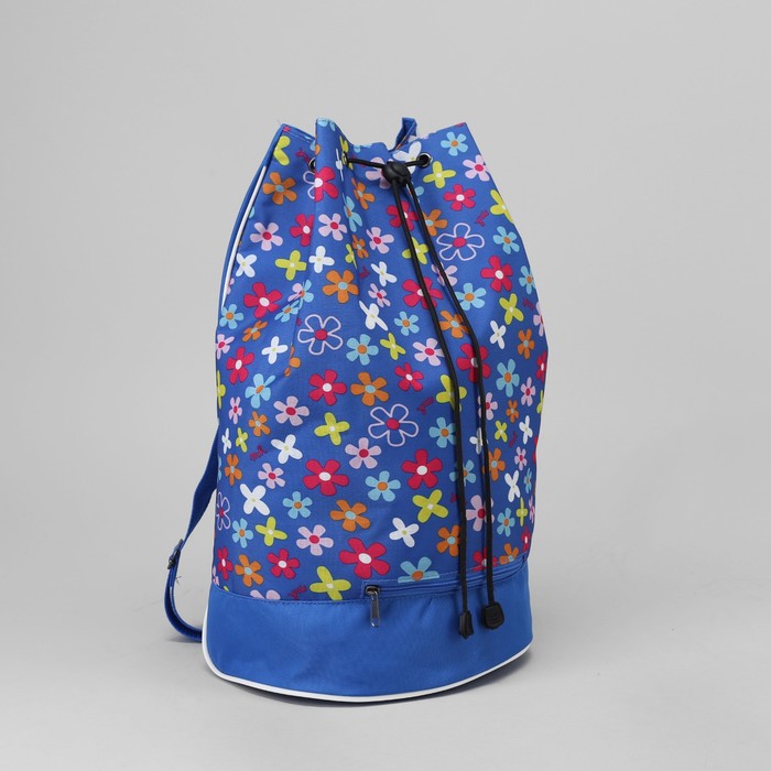 Рюкзак "Цветы", 1 отдел на стяжке шнурком, цвет синий