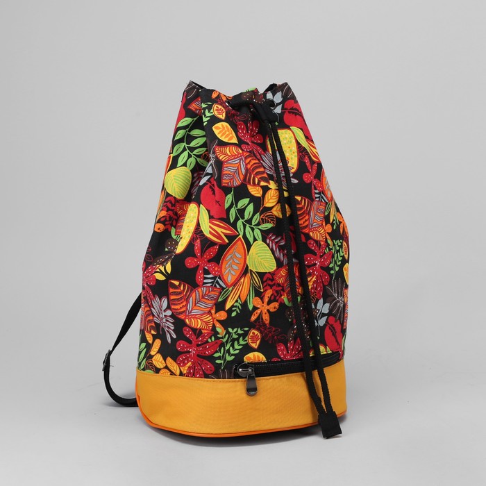 Рюкзак "Цветы", 1 отдел на стяжке шнурком, цвет чёрный