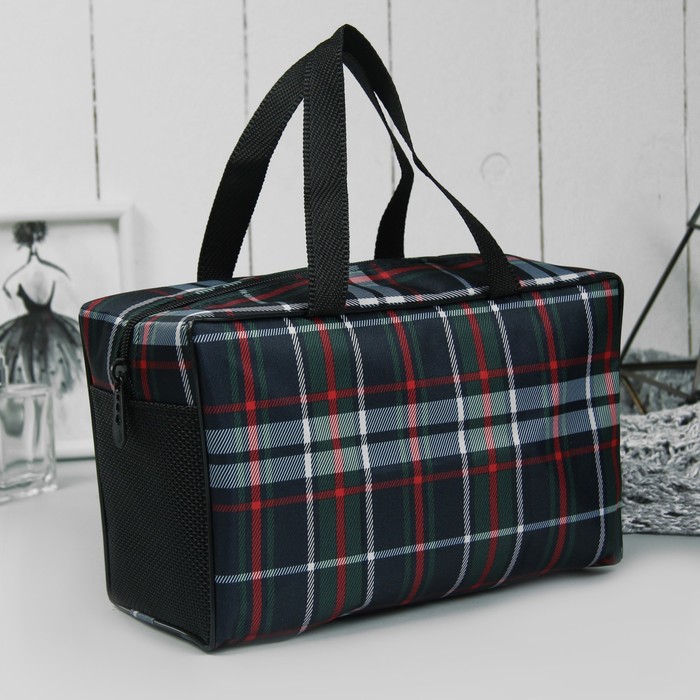 Косметичка-сумочка "Шотландка", отдел на молнии, ручки, цвет зелёный/красный