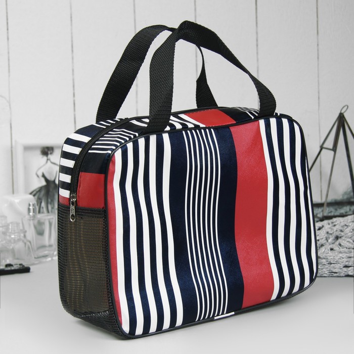 Косметичка-сумочка "Полоски", отдел на молнии, ручки, цвет красный