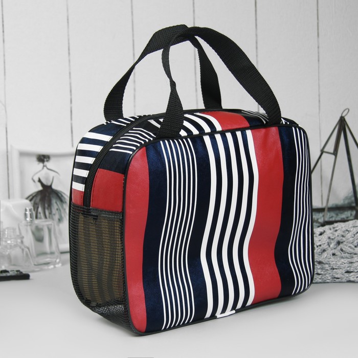 Косметичка-сумочка "Полоски", отдел на молнии, ручки, цвет красный