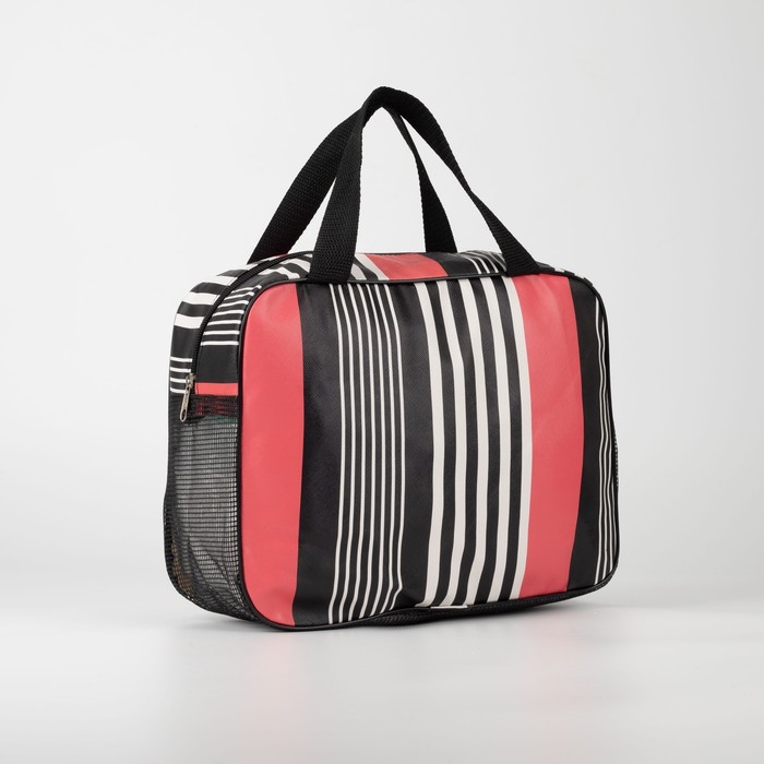 Косметичка-сумочка "Полоски", отдел на молнии, ручки, цвет розовый