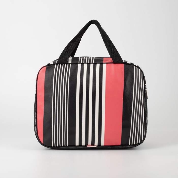 Косметичка-сумочка "Полоски", отдел на молнии, ручки, цвет розовый