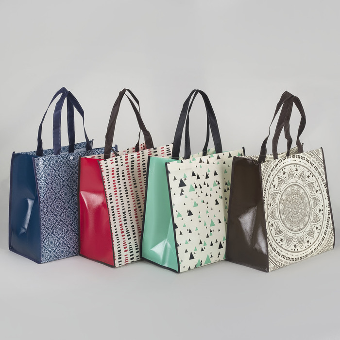 Сумка хозяйственная "Узоры", отдел на кнопке, принт МИКС