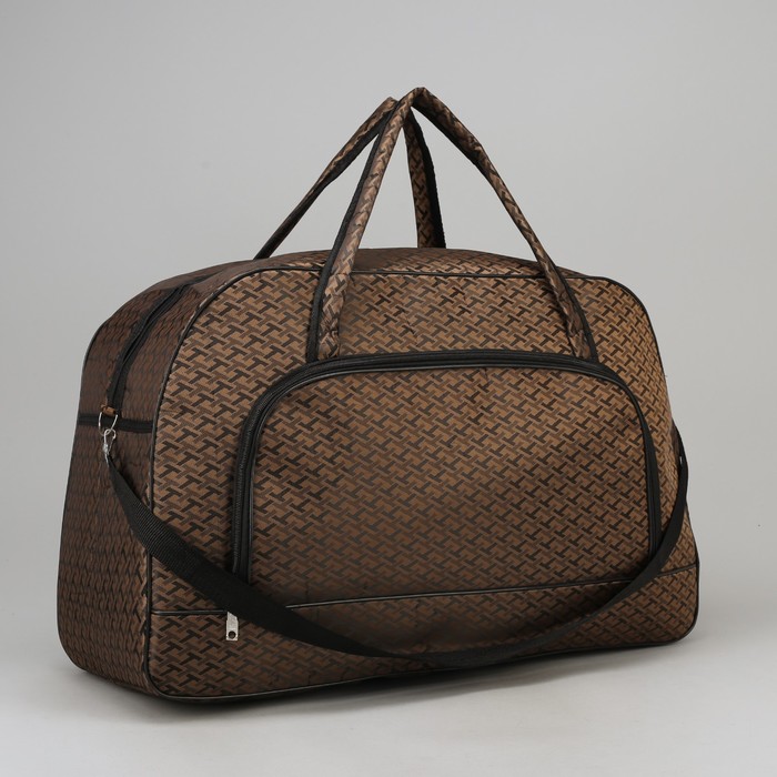 Сумка дорожная, отдел на молнии, наружный карман, длинный ремень, принт коричневый/орнамент